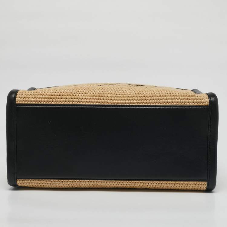 Pre Owned Marc Jacobs Black/Natural Raffia and Leather Medium The Tote Bag