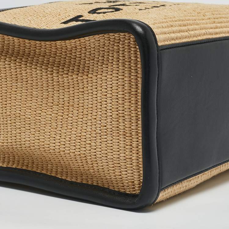 Pre Owned Marc Jacobs Black/Natural Raffia and Leather Medium The Tote Bag