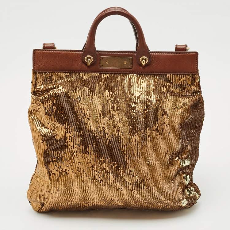 Pre Owned Marc Jacobs Brown Sequin and Leather Robert Duffy Hobo