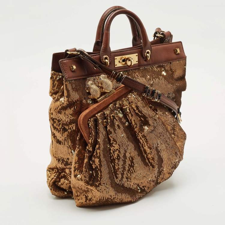 Pre Owned Marc Jacobs Brown Sequin and Leather Robert Duffy Hobo