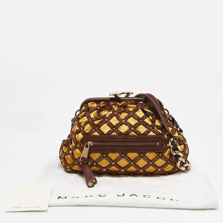 Pre Owned Marc Jacobs Brown/Yellow Laser Cut Suede and Satin Crystal Stam Shoulder Bag