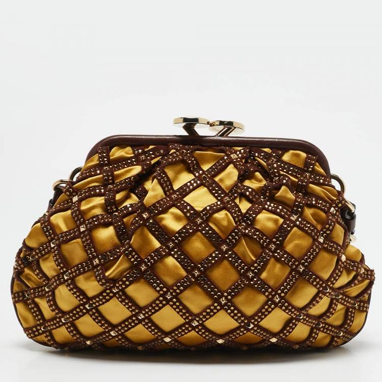 Pre Owned Marc Jacobs Brown/Yellow Laser Cut Suede and Satin Crystal Stam Shoulder Bag