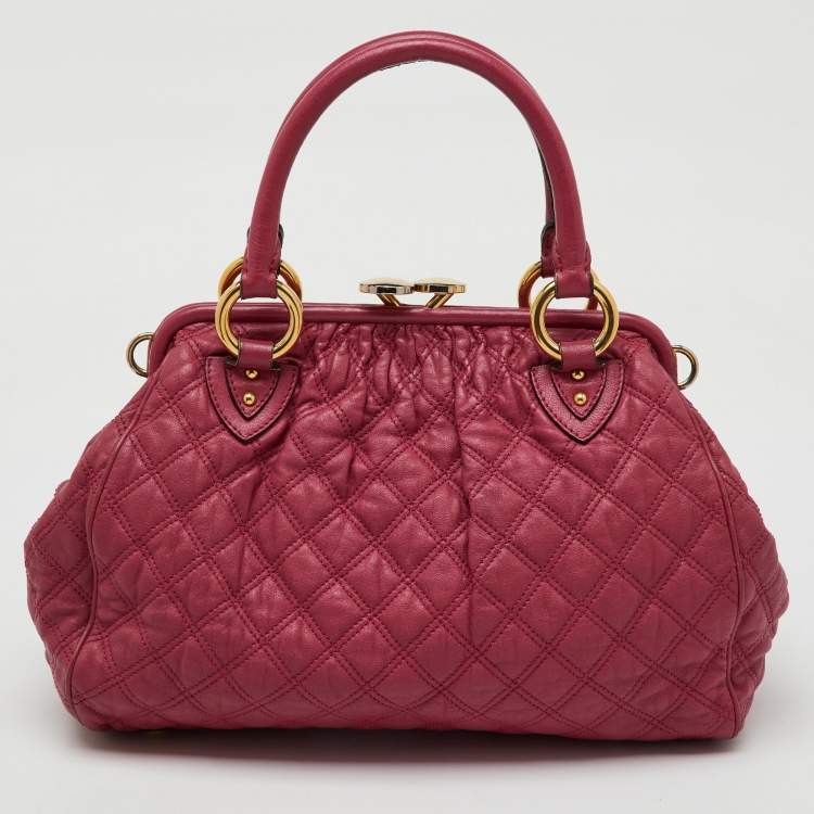 Pre Owned Marc Jacobs Pink Quilted Leather Stam Satchel