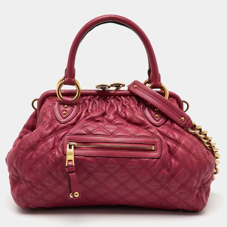 Pre Owned Marc Jacobs Pink Quilted Leather Stam Satchel