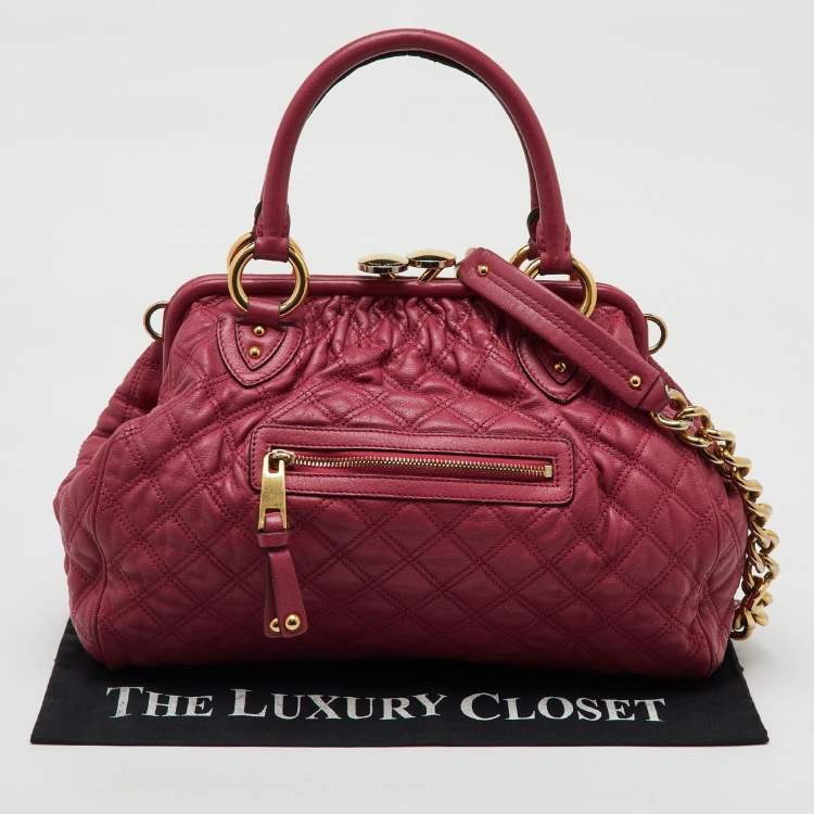 Pre Owned Marc Jacobs Pink Quilted Leather Stam Satchel