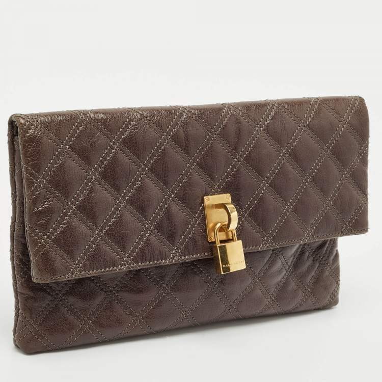 Pre Owned Marc Jacobs Choco Brown Quilted Leather Eugenie Clutch