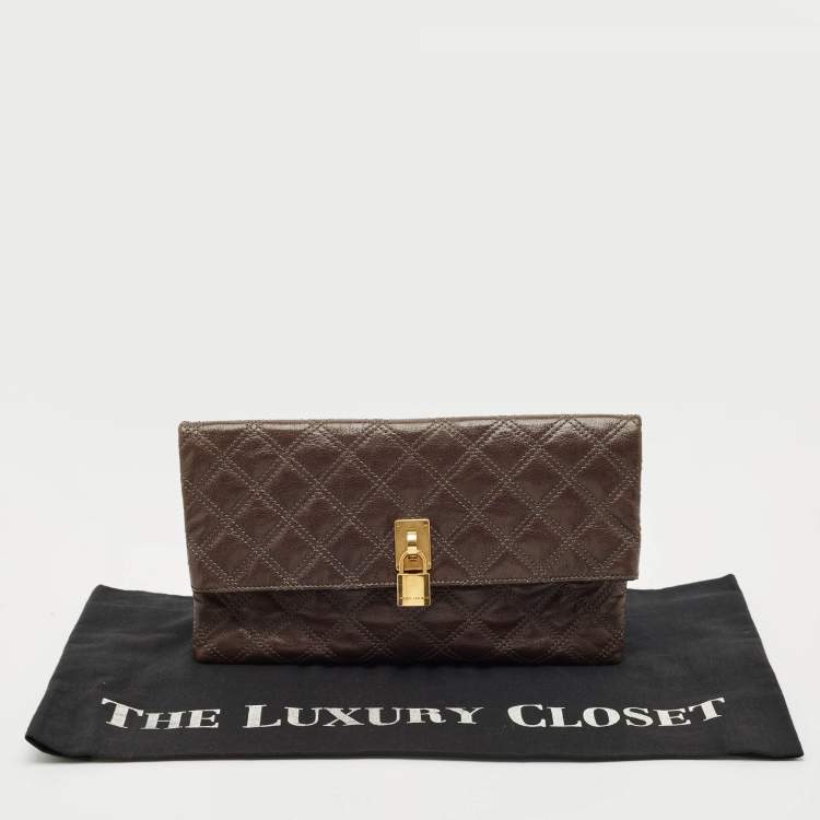Pre Owned Marc Jacobs Choco Brown Quilted Leather Eugenie Clutch