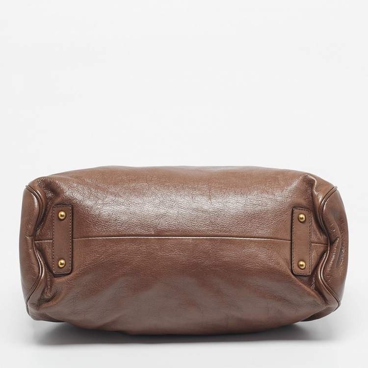 Pre Owned Marc Jacobs Brown Leather Studs Embellished Stam Satchel