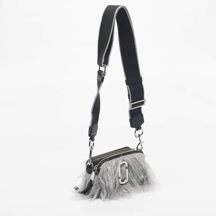 Pre Owned Marc Jacobs Grey/Black Faux Fur and Leather The Creature Snapshot Crossbody Bag