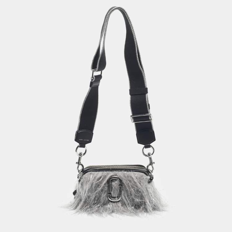 Pre Owned Marc Jacobs Grey/Black Faux Fur and Leather The Creature Snapshot Crossbody Bag