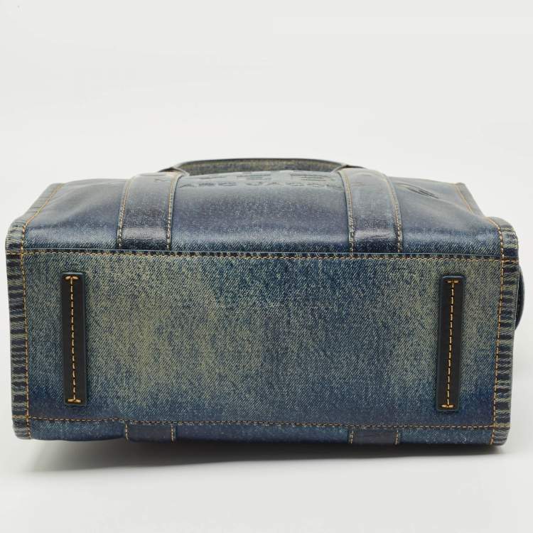 Pre Owned Marc Jacobs Navy Blue Denim Printed Leather Medium The Tote Bag