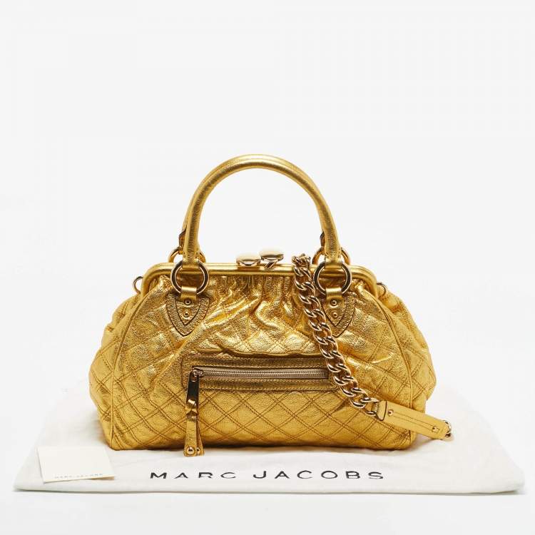 Pre Owned Marc Jacobs Gold Quilted Leather Stam Satchel