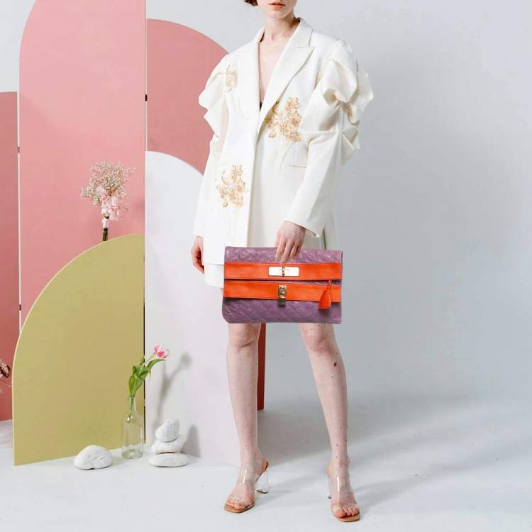 Pre Owned Marc Jacobs Purple/Orange Quilted Leather Oversized Clutch
