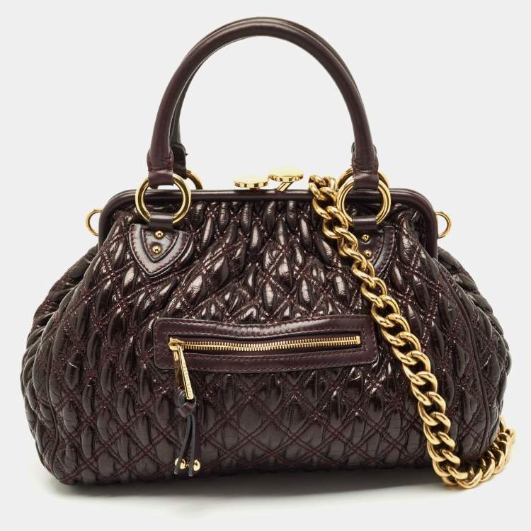 Pre Owned Marc Jacobs Dark Purple Quilted Leather Stam Satchel