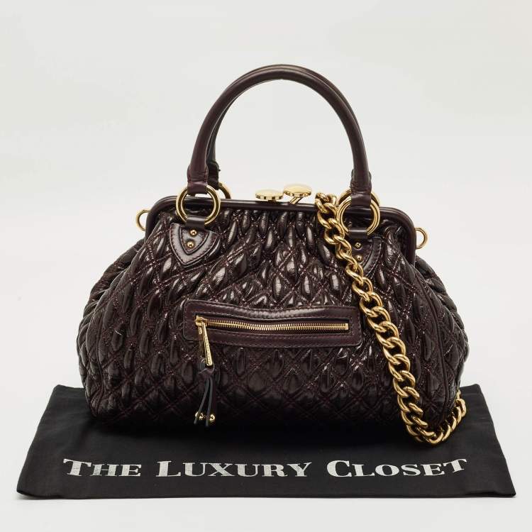 Pre Owned Marc Jacobs Dark Purple Quilted Leather Stam Satchel