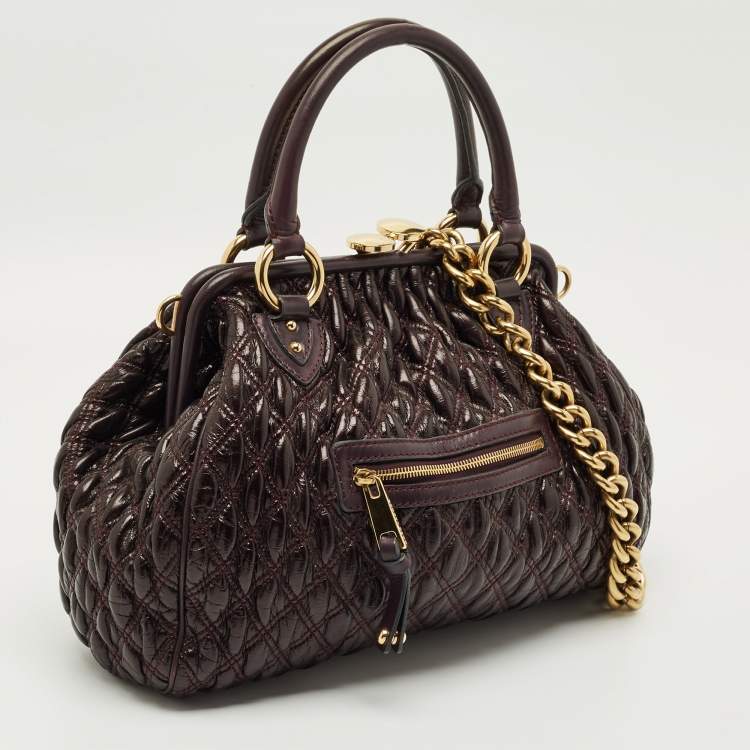 Pre Owned Marc Jacobs Dark Purple Quilted Leather Stam Satchel