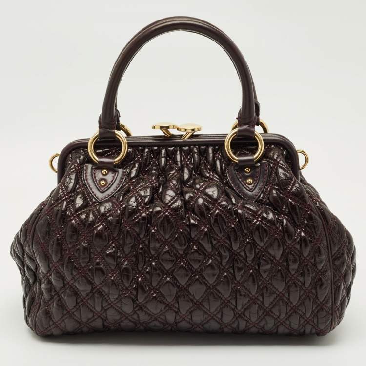 Pre Owned Marc Jacobs Dark Purple Quilted Leather Stam Satchel
