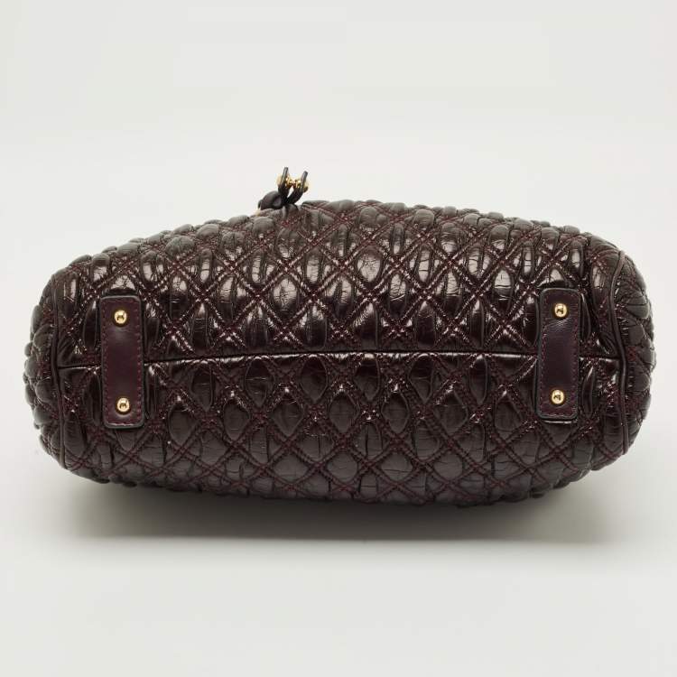 Pre Owned Marc Jacobs Dark Purple Quilted Leather Stam Satchel