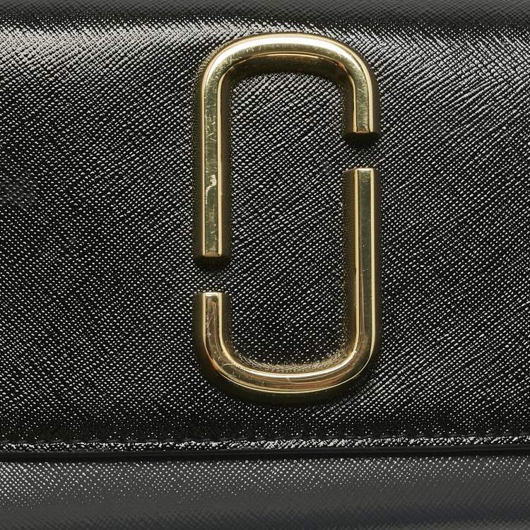 Pre Owned Marc Jacobs Black/Grey Glossy Leather Snapshot Wallet On Chain