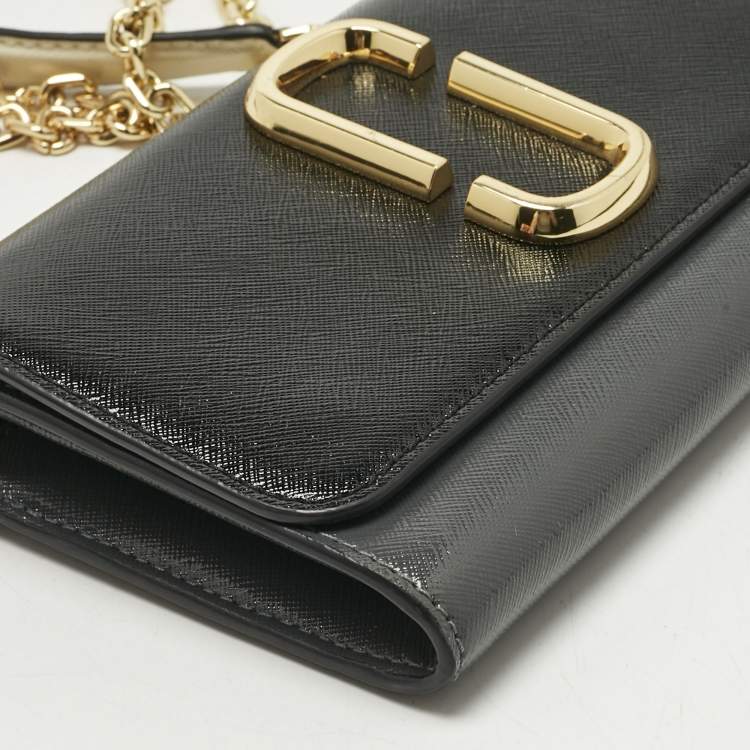 Pre Owned Marc Jacobs Black/Grey Glossy Leather Snapshot Wallet On Chain