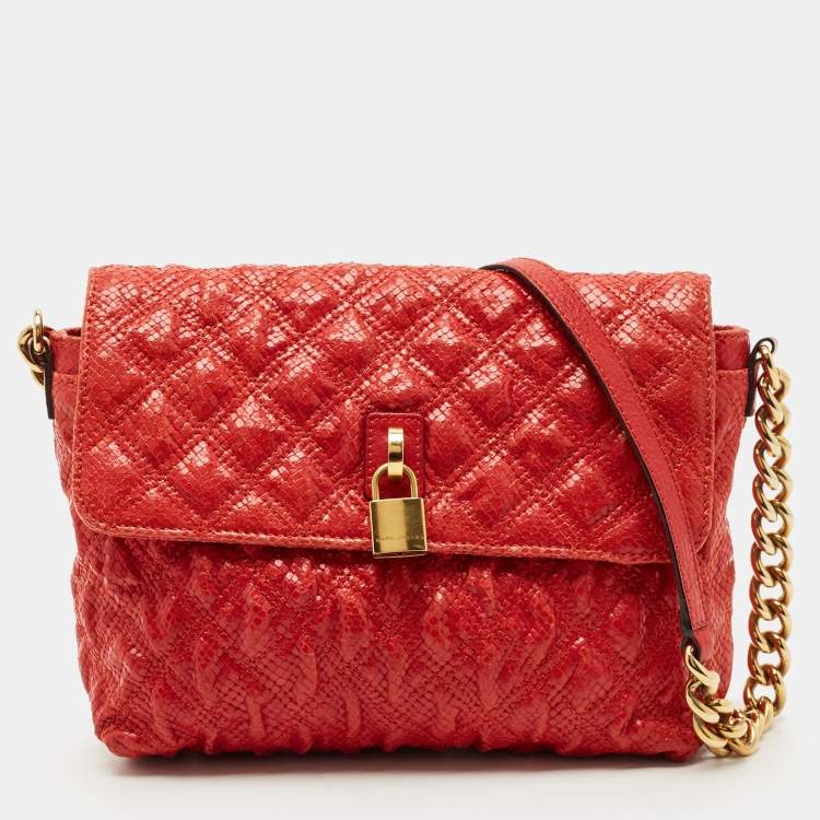 Pre Owned Marc Jacobs Red Quilted Snake Embossed Leather Flap Padlock Shoulder Bag