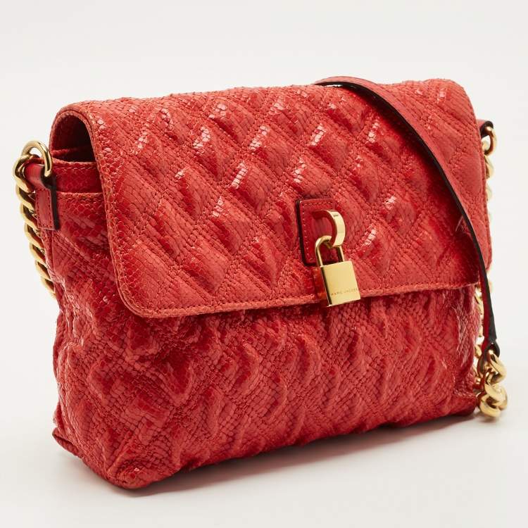 Pre Owned Marc Jacobs Red Quilted Snake Embossed Leather Flap Padlock Shoulder Bag