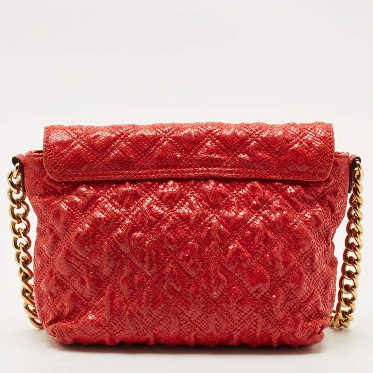 Pre Owned Marc Jacobs Red Quilted Snake Embossed Leather Flap Padlock Shoulder Bag