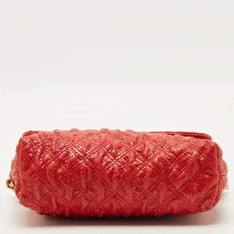 Pre Owned Marc Jacobs Red Quilted Snake Embossed Leather Flap Padlock Shoulder Bag