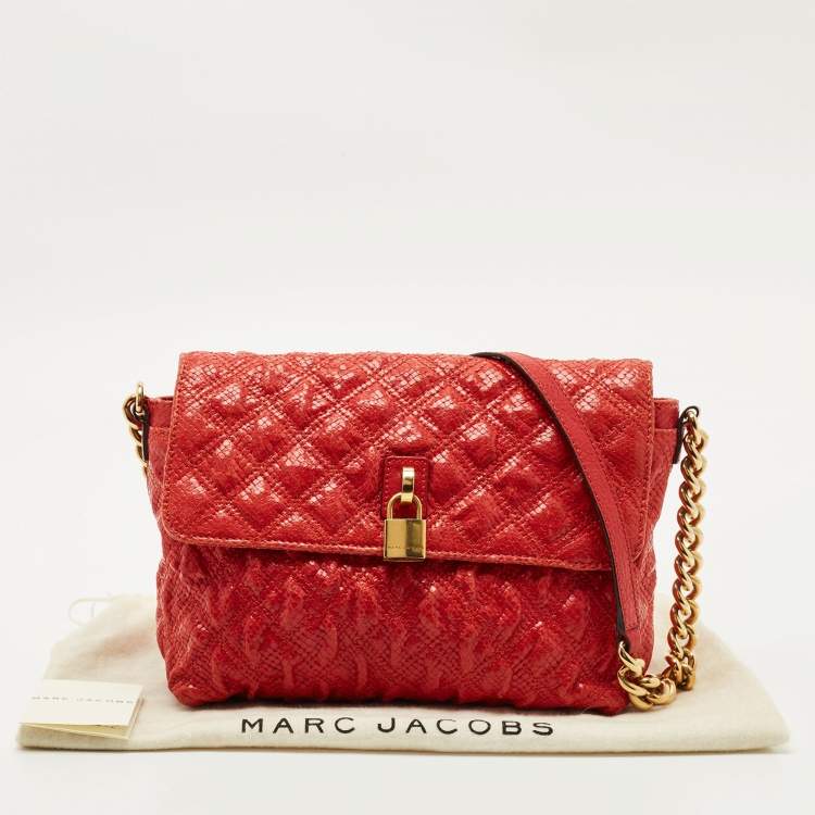 Pre Owned Marc Jacobs Red Quilted Snake Embossed Leather Flap Padlock Shoulder Bag