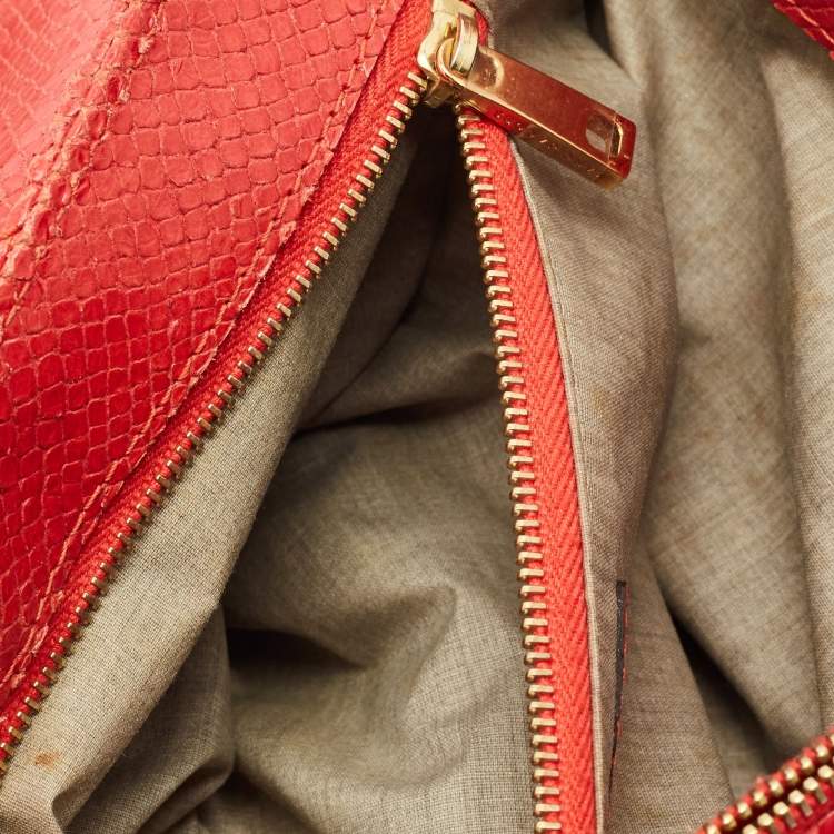 Pre Owned Marc Jacobs Red Quilted Snake Embossed Leather Flap Padlock Shoulder Bag