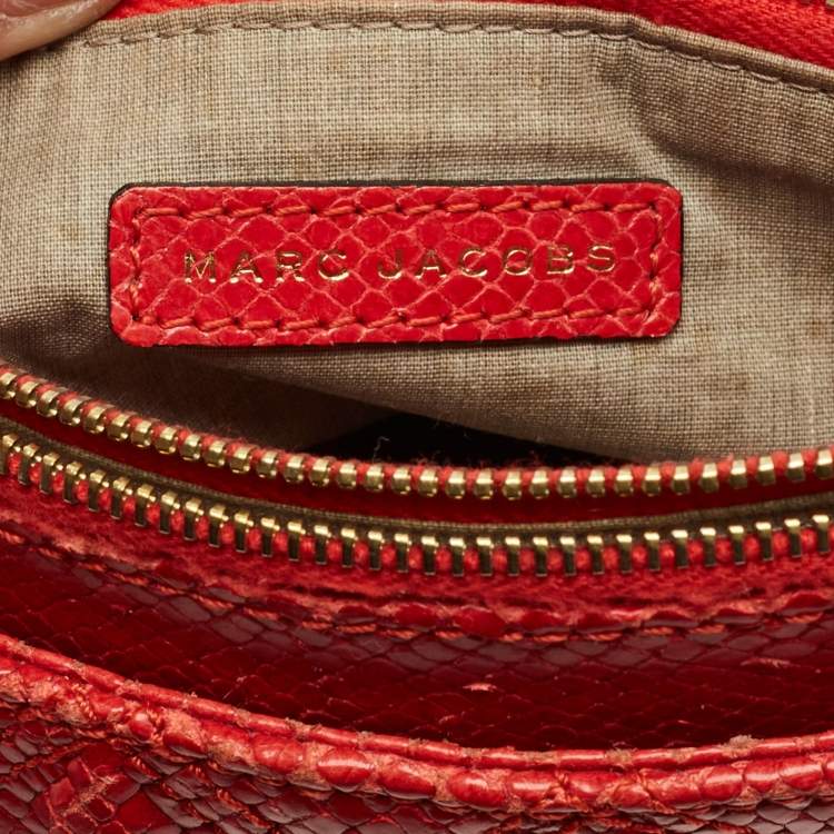 Pre Owned Marc Jacobs Red Quilted Snake Embossed Leather Flap Padlock Shoulder Bag