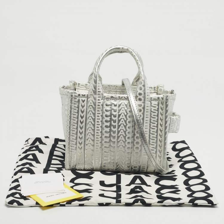 Pre Owned Marc Jacobs Silver/White Leather Mini The Tote 