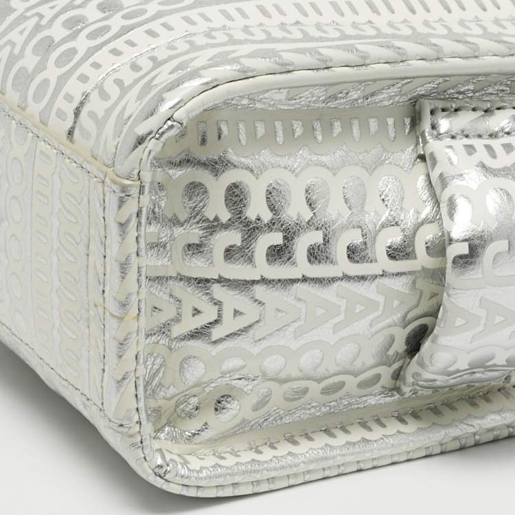Pre Owned Marc Jacobs Silver/White Leather Mini The Tote 