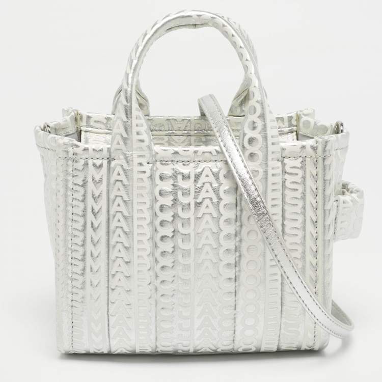 Pre Owned Marc Jacobs Silver/White Leather Mini The Tote 