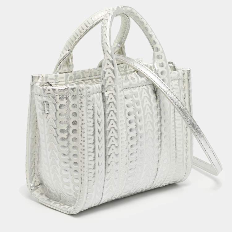 Pre Owned Marc Jacobs Silver/White Leather Mini The Tote 