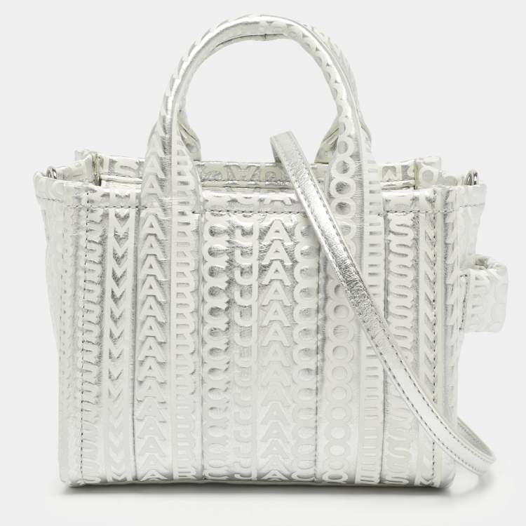 Pre Owned Marc Jacobs Silver/White Leather Mini The Tote 
