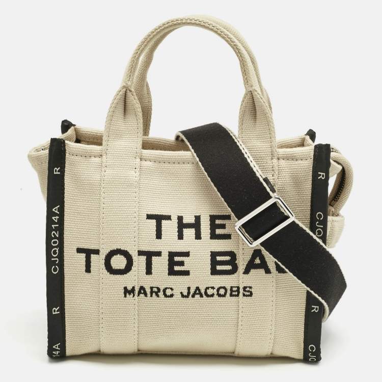 Pre Owned Marc Jacobs Light Beige/Black Canvas Small The Tote