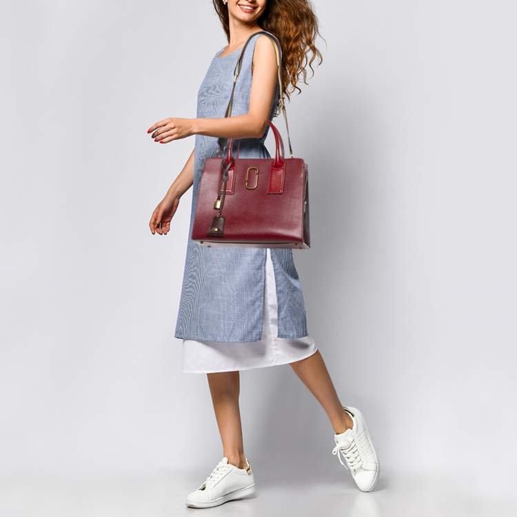 Pre Owned Marc Jacobs Dark Red Saffiano Leather Little Big Shot Tote