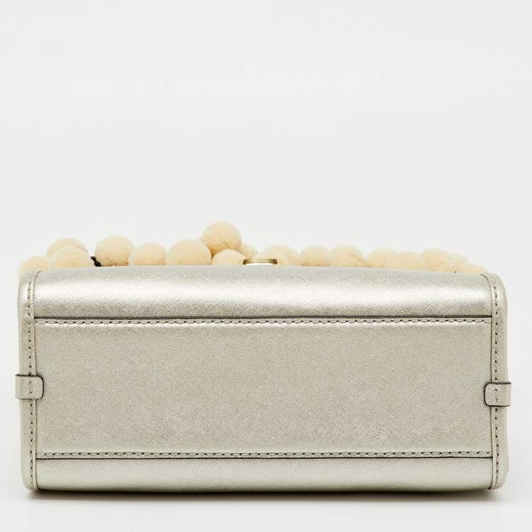 Pre Owned Marc Jacobs Metallic Light Gold Leather Beads and Pom Pom Little Big Shot Bag