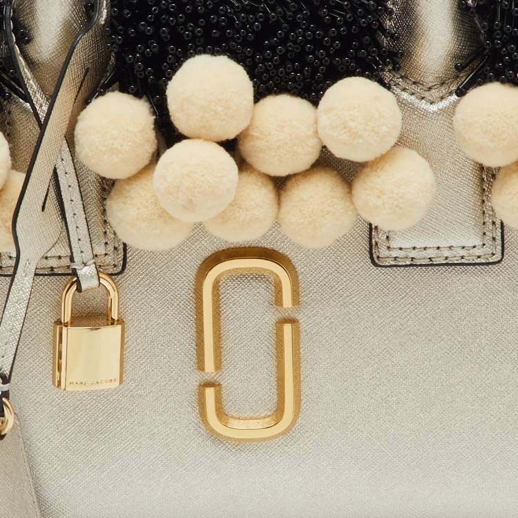 Pre Owned Marc Jacobs Metallic Light Gold Leather Beads and Pom Pom Little Big Shot Bag