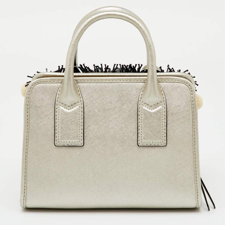 Pre Owned Marc Jacobs Metallic Light Gold Leather Beads and Pom Pom Little Big Shot Bag