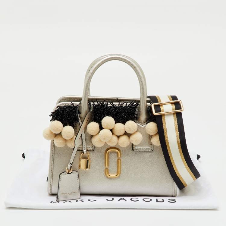 Pre Owned Marc Jacobs Metallic Light Gold Leather Beads and Pom Pom Little Big Shot Bag