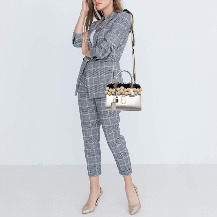 Pre Owned Marc Jacobs Metallic Light Gold Leather Beads and Pom Pom Little Big Shot Bag