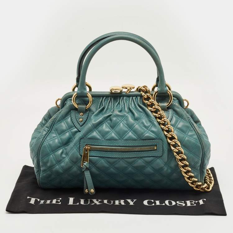 Pre Owned Marc Jacobs Gren Quilted Leather Stam Satchel