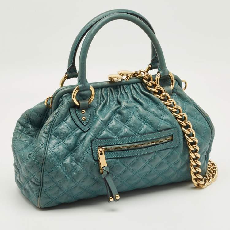 Pre Owned Marc Jacobs Gren Quilted Leather Stam Satchel