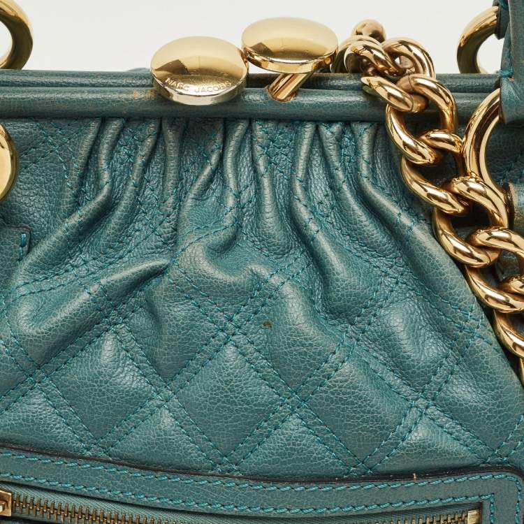 Pre Owned Marc Jacobs Gren Quilted Leather Stam Satchel