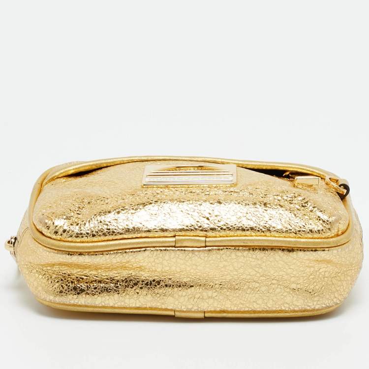 Pre Owned Marc Jacobs Gold Crinkled Leather Sport Belt Bag