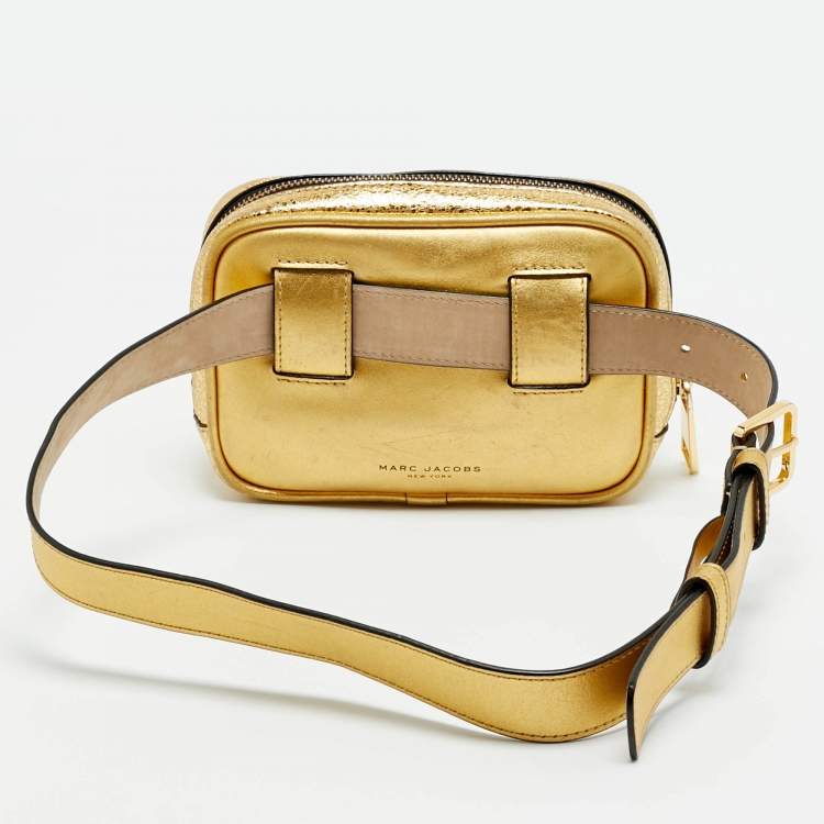 Pre Owned Marc Jacobs Gold Crinkled Leather Sport Belt Bag