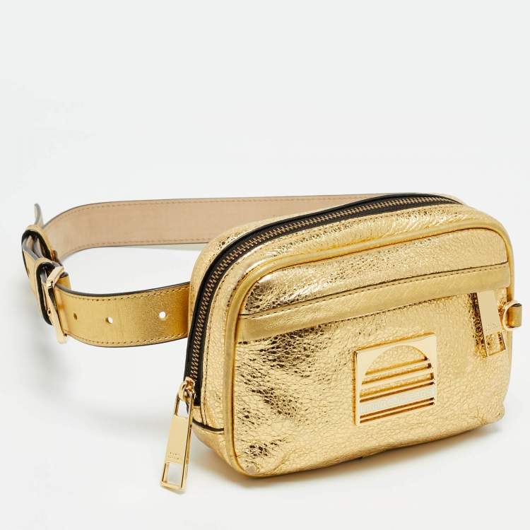 Pre Owned Marc Jacobs Gold Crinkled Leather Sport Belt Bag