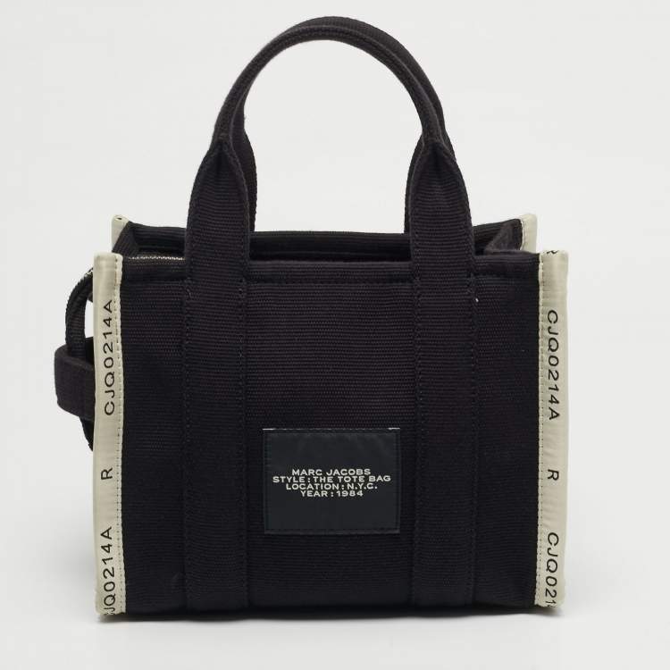 Pre Owned Marc Jacobs The Tote Small Black/Off White Canvas Bag